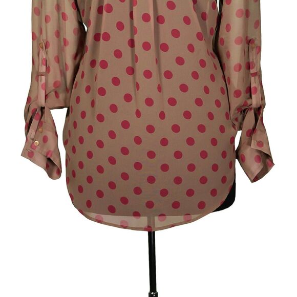 Free People Women's Shirt Button Up Beige Red Polka Dot Oversized Blouse Top S - Picture 8 of 9